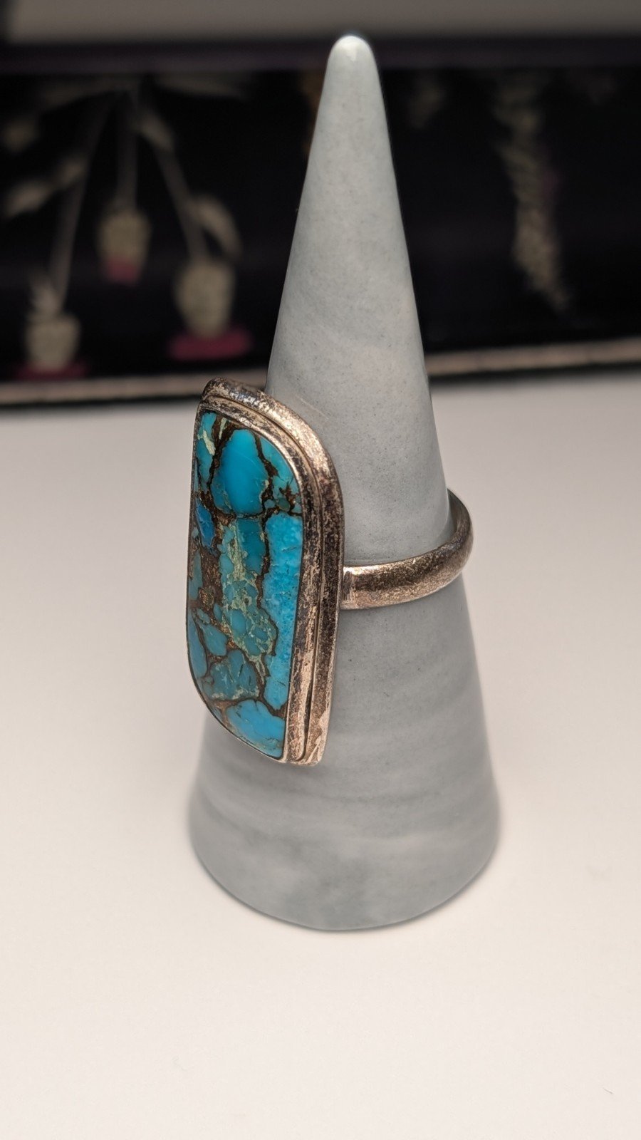 Vintage Sterling Silver Natural Blue Turquoise Ring | Size S | 925 Silver - Image 3