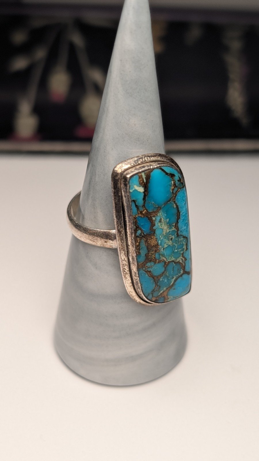 Vintage Sterling Silver Natural Blue Turquoise Ring | Size S | 925 Silver - Image 4