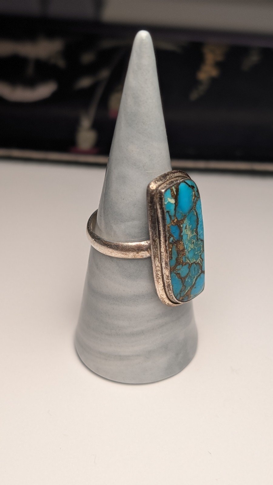 Vintage Sterling Silver Natural Blue Turquoise Ring | Size S | 925 Silver - Image 6