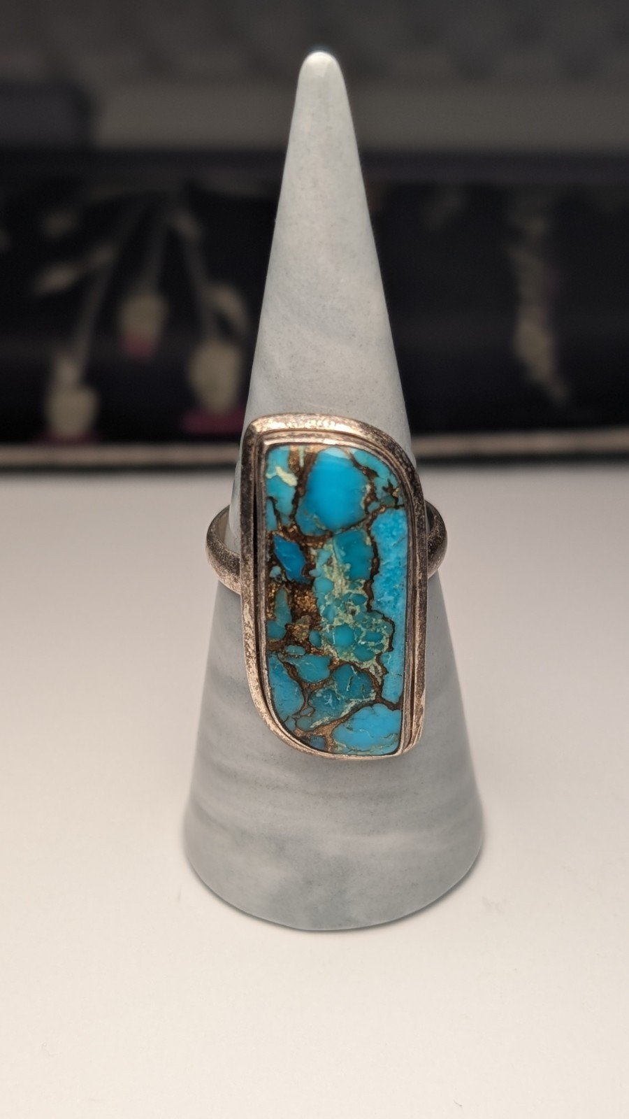 Vintage Sterling Silver Natural Blue Turquoise Ring | Size S | 925 Silver - Image 7