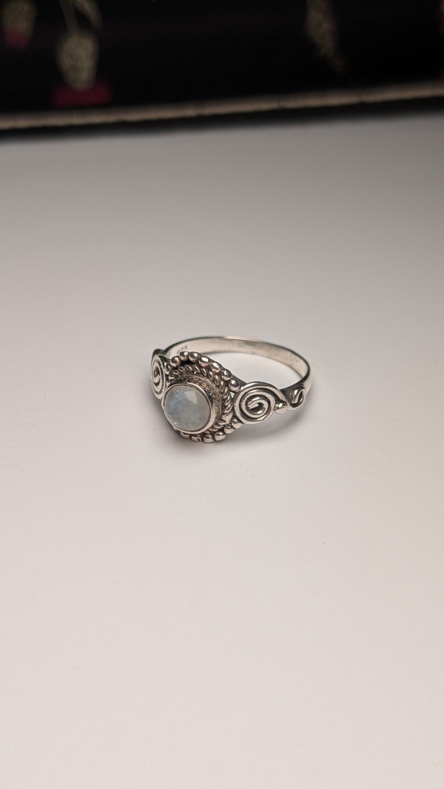 Vintage Sterling Silver Swirls Moonstone Ring | Size N 1/2 | 925 Silver