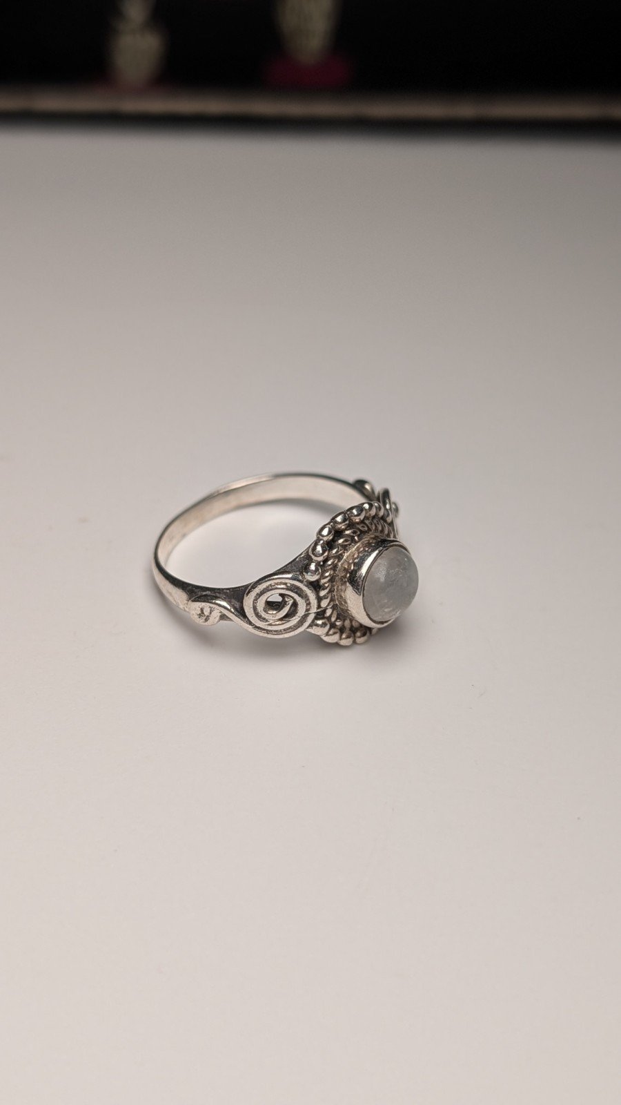 Vintage Sterling Silver Swirls Moonstone Ring | Size N 1/2 | 925 Silver - Image 2