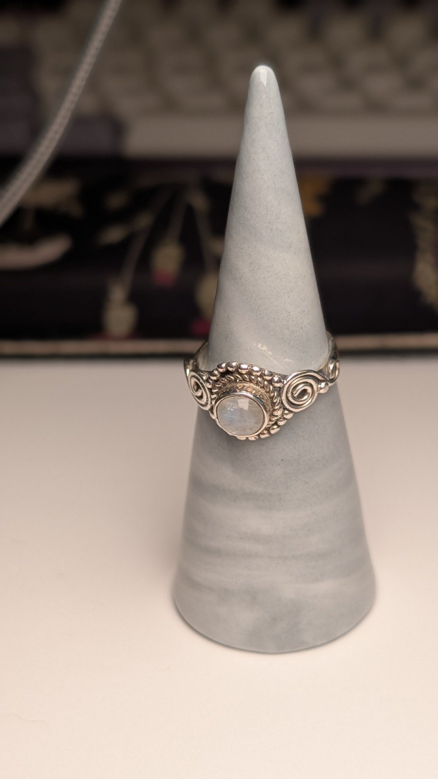Vintage Sterling Silver Swirls Moonstone Ring | Size N 1/2 | 925 Silver - Image 3