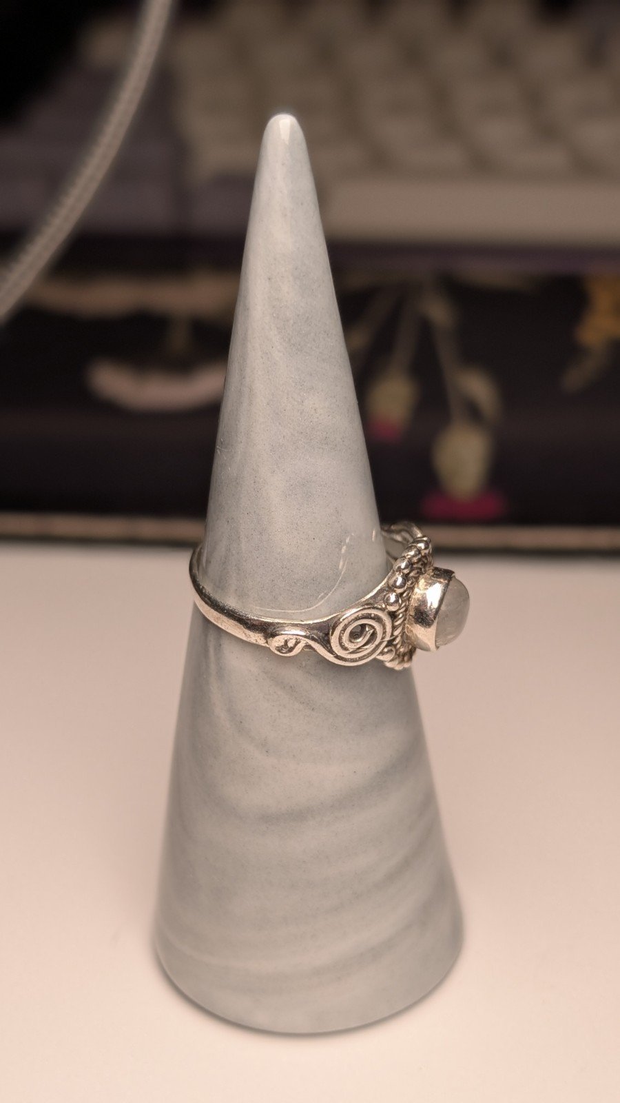 Vintage Sterling Silver Swirls Moonstone Ring | Size N 1/2 | 925 Silver - Image 4