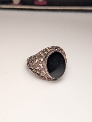 Vintage Sterling Silver 1975 Men's Flat Faced Black Onyx Signet Ring | Size S