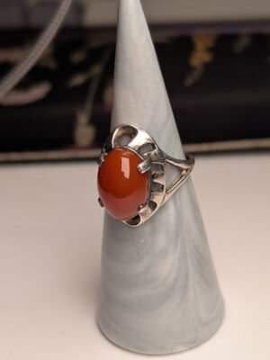 Vintage Sterling Silver Orange Carnelian Gemstone Ring | Size N | 925 Silver