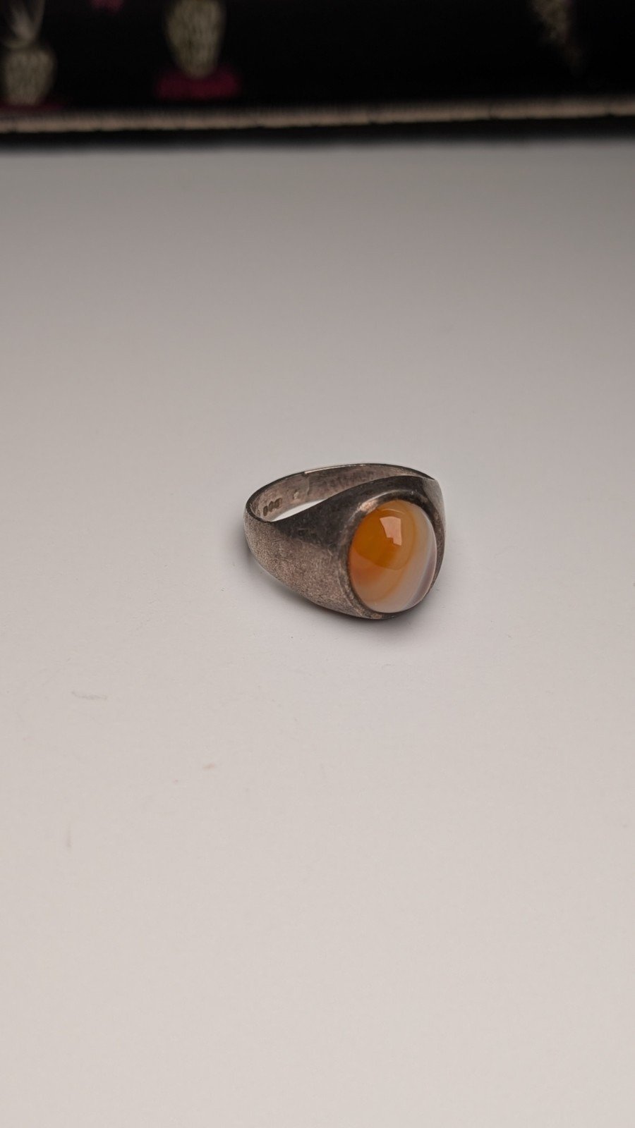 Vintage Sterling Silver 1976 Orange Laced Agate Ring | Size I | 925 Silver - Image 2