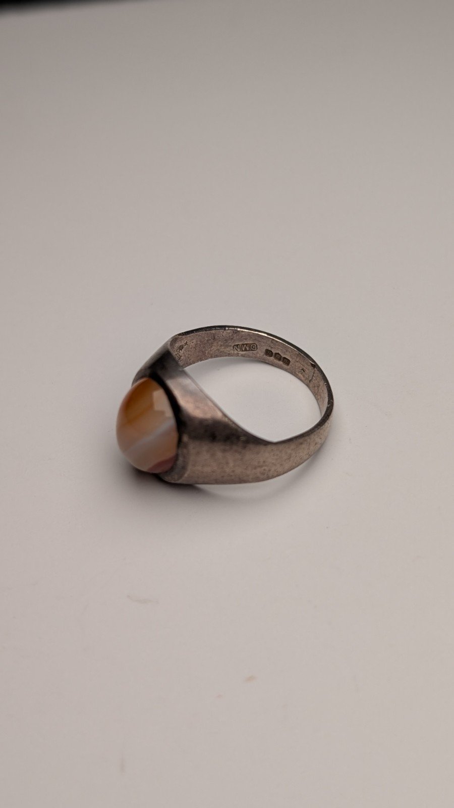 Vintage Sterling Silver 1976 Orange Laced Agate Ring | Size I | 925 Silver - Image 3