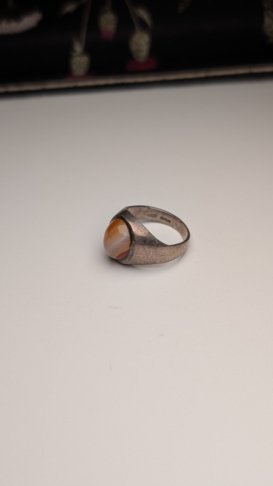 Vintage Sterling Silver 1976 Orange Laced Agate Ring | Size I | 925 Silver - Image 4