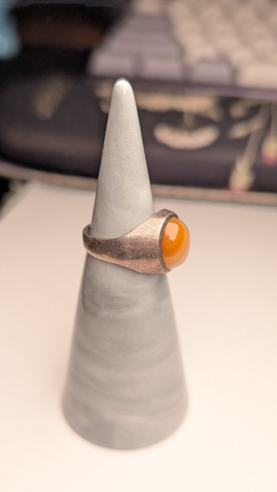 Vintage Sterling Silver 1976 Orange Laced Agate Ring | Size I | 925 Silver - Image 5