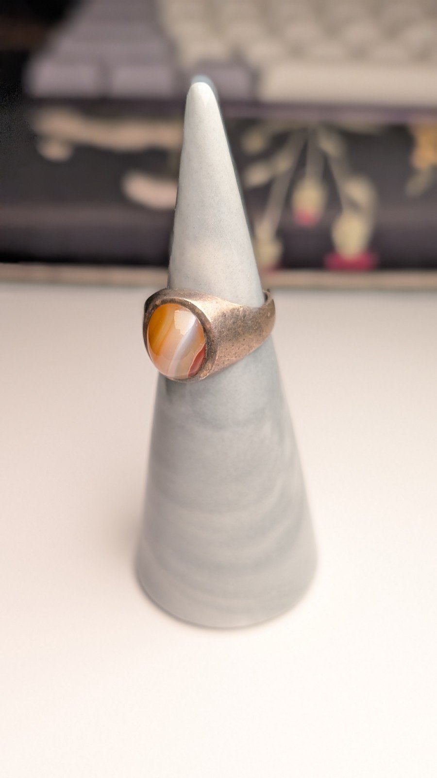 Vintage Sterling Silver 1976 Orange Laced Agate Ring | Size I | 925 Silver - Image 7