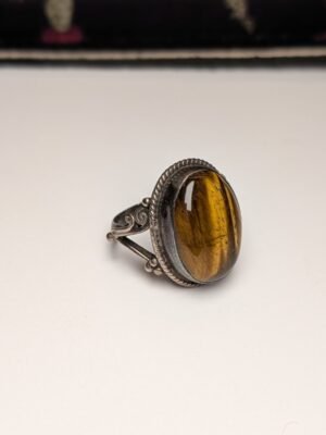 Vintage Sterling Silver Men's Chunky Tigers Eye Ring | Size T | 925 Silver