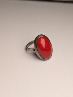 Vintage Sterling Silver Red/Orange Coral Ring | Size Q | 925 Silver