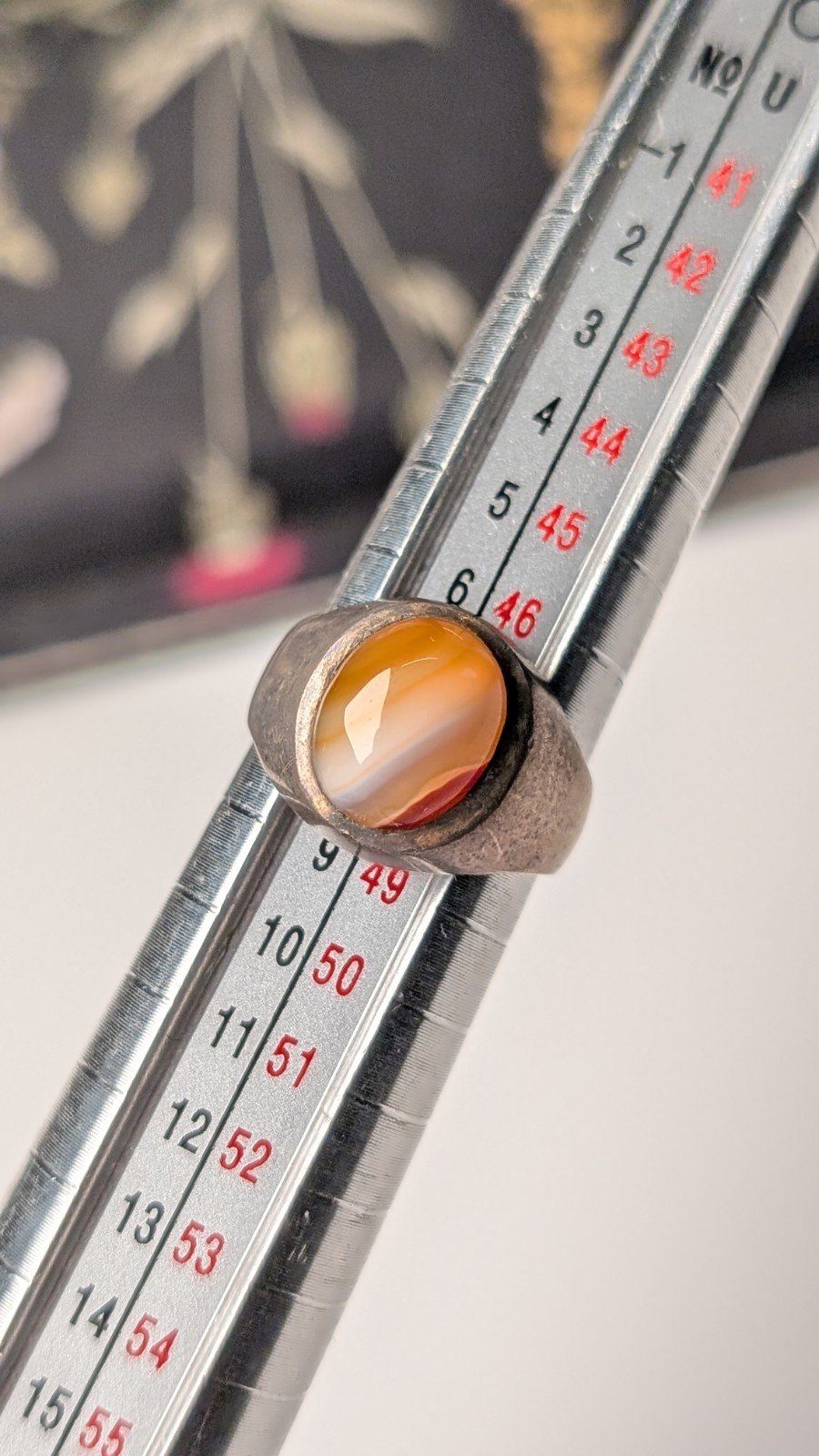 Vintage Sterling Silver 1976 Orange Laced Agate Ring | Size I | 925 Silver - Image 9