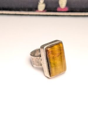 Vintage Sterling Silver Men's Chunky Tigers Eye Ring | Size O | 925 Silver