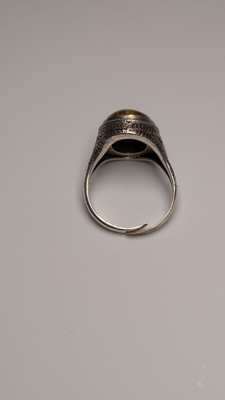 Vintage Sterling Silver Men's Openwork Tigers Eye Ring | Size Q (Resizable) - Image 2