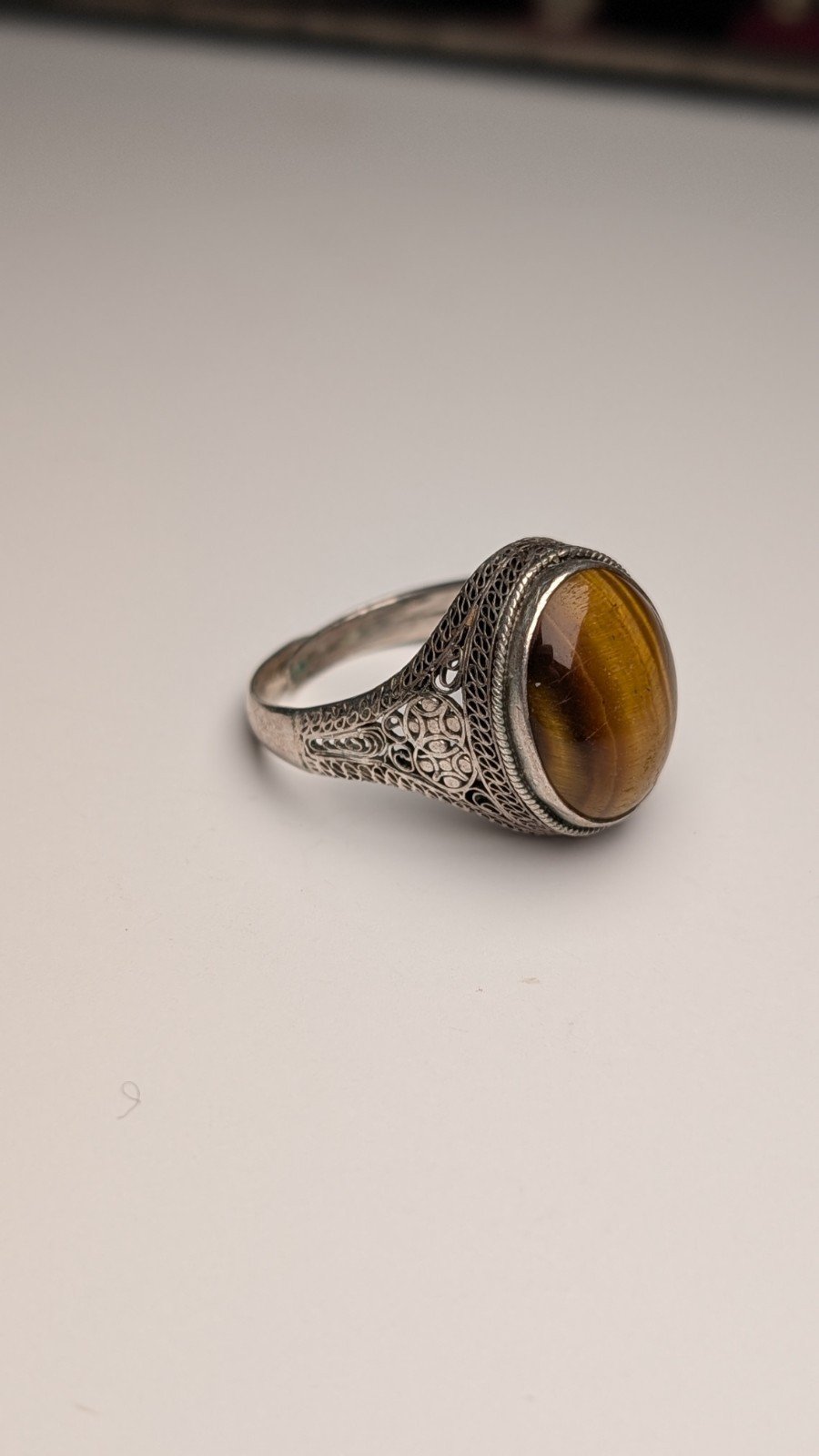 Vintage Sterling Silver Men's Openwork Tigers Eye Ring | Size Q (Resizable) - Image 4