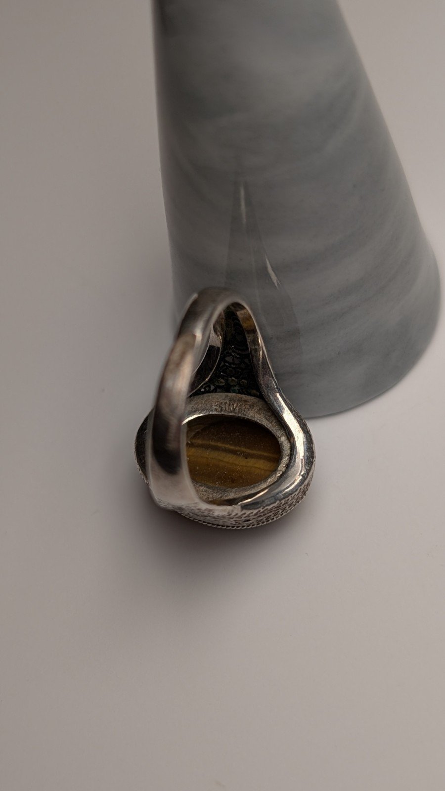 Vintage Sterling Silver Men's Openwork Tigers Eye Ring | Size Q (Resizable) - Image 5