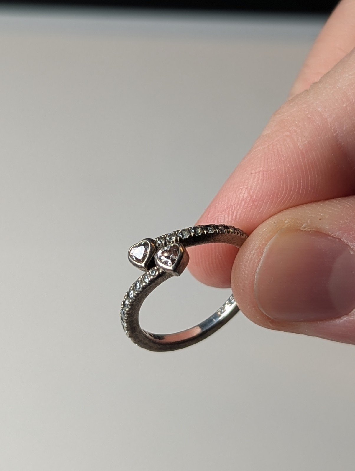 Genuine Sterling Silver Pandora Two Sparkling Hearts CZ Stones Ring | Size L 1/2 - Image 5