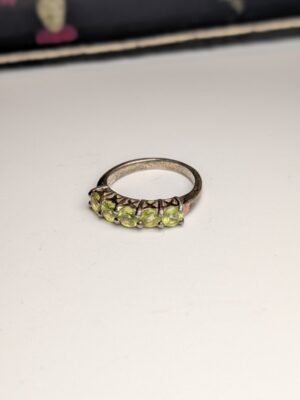 Vintage Sterling Silver 5 Gemstone Row Peridot Ring | Size K 1/2 | 925 Silver