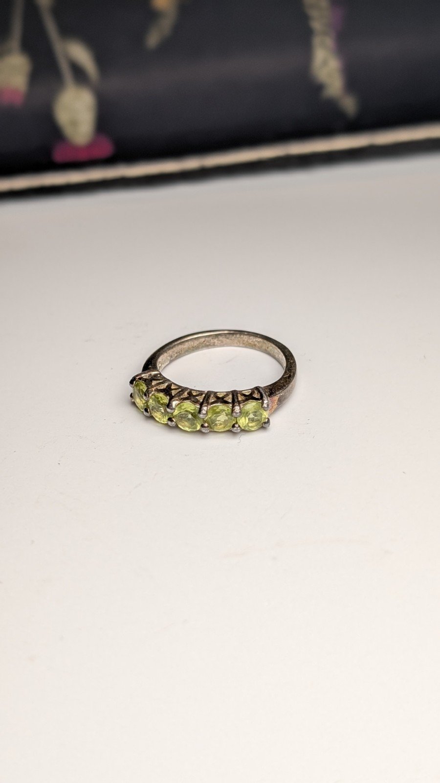 Vintage Sterling Silver 5 Gemstone Row Peridot Ring | Size K 1/2 | 925 Silver