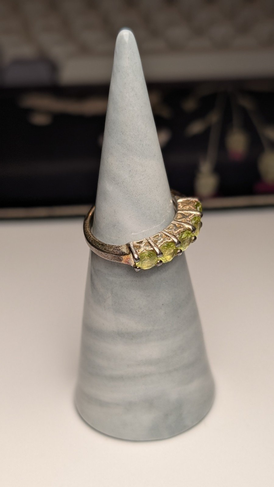 Vintage Sterling Silver 5 Gemstone Row Peridot Ring | Size K 1/2 | 925 Silver - Image 6
