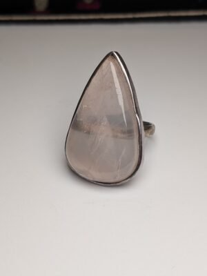 Vintage Sterling Silver Rose Quartz Large Teardrop Ring | Size P 1/2 | 925