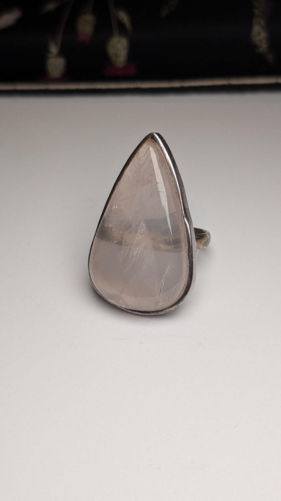 Vintage Sterling Silver Rose Quartz Large Teardrop Ring | Size P 1/2 | 925