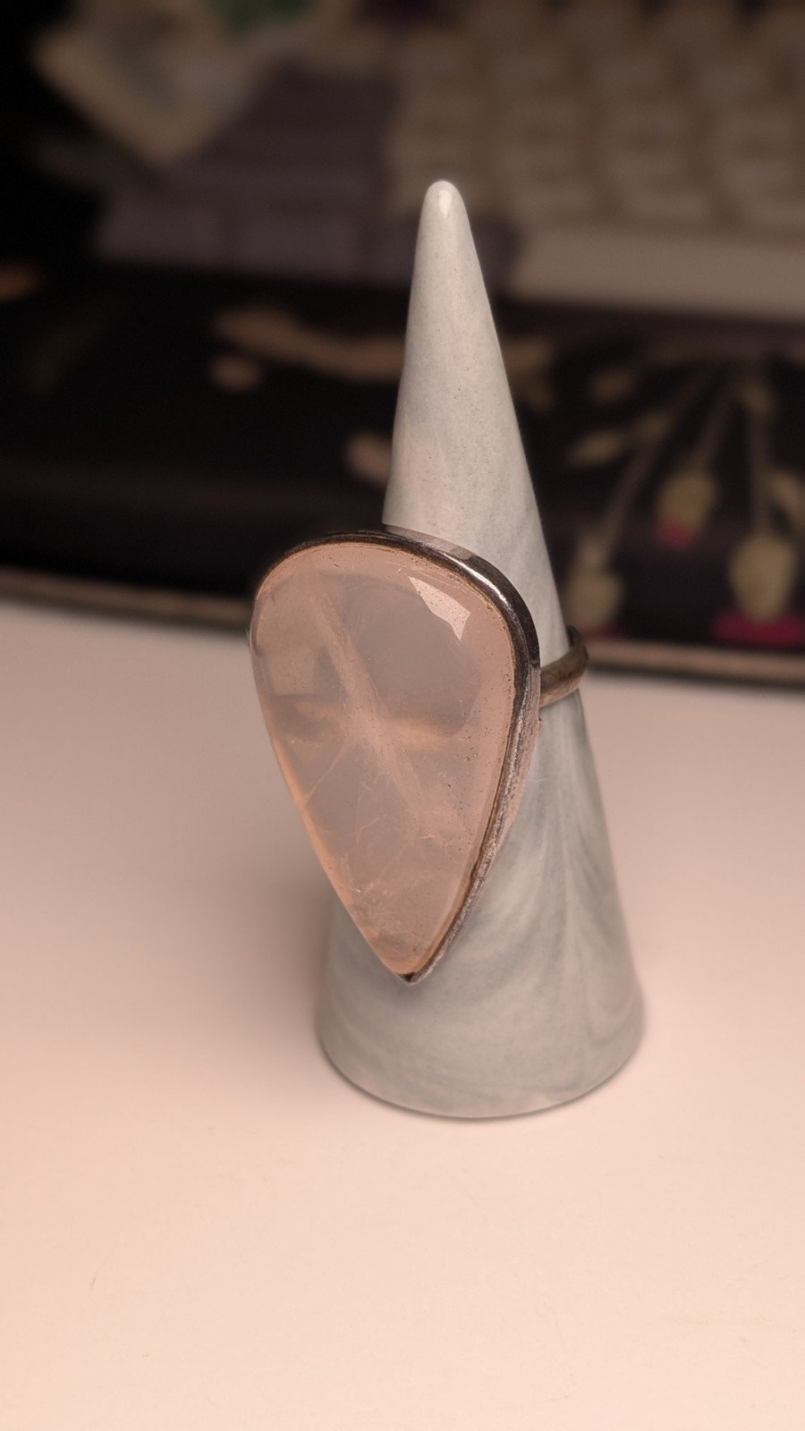 Vintage Sterling Silver Rose Quartz Large Teardrop Ring | Size P 1/2 | 925 - Image 2