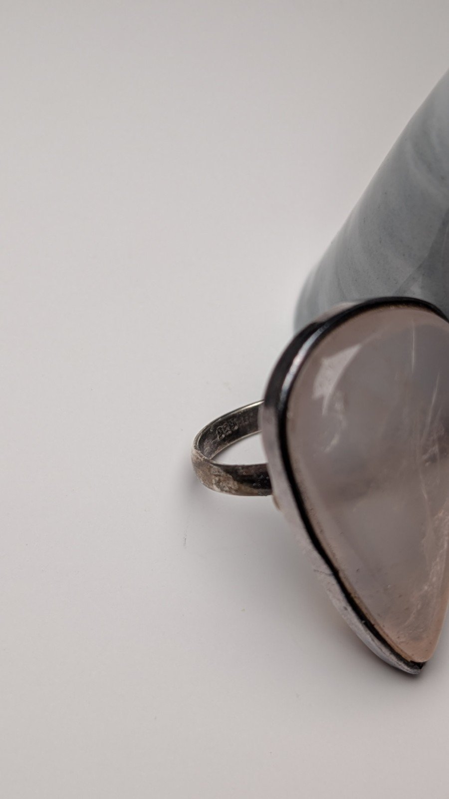 Vintage Sterling Silver Rose Quartz Large Teardrop Ring | Size P 1/2 | 925 - Image 3