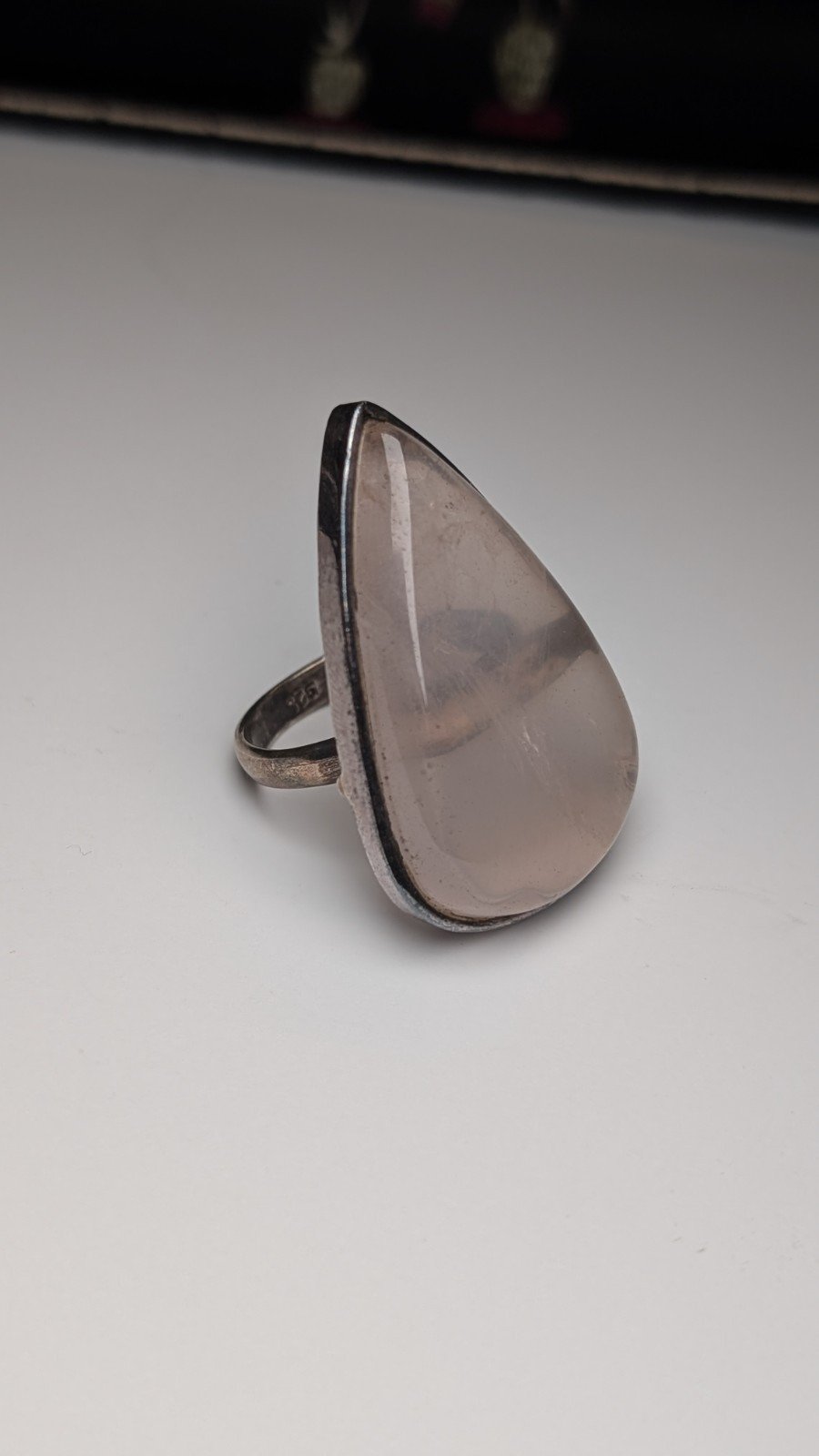 Vintage Sterling Silver Rose Quartz Large Teardrop Ring | Size P 1/2 | 925 - Image 4