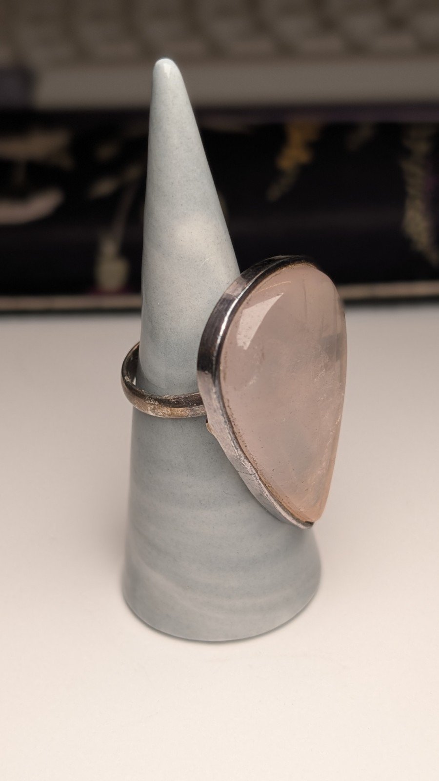 Vintage Sterling Silver Rose Quartz Large Teardrop Ring | Size P 1/2 | 925 - Image 5