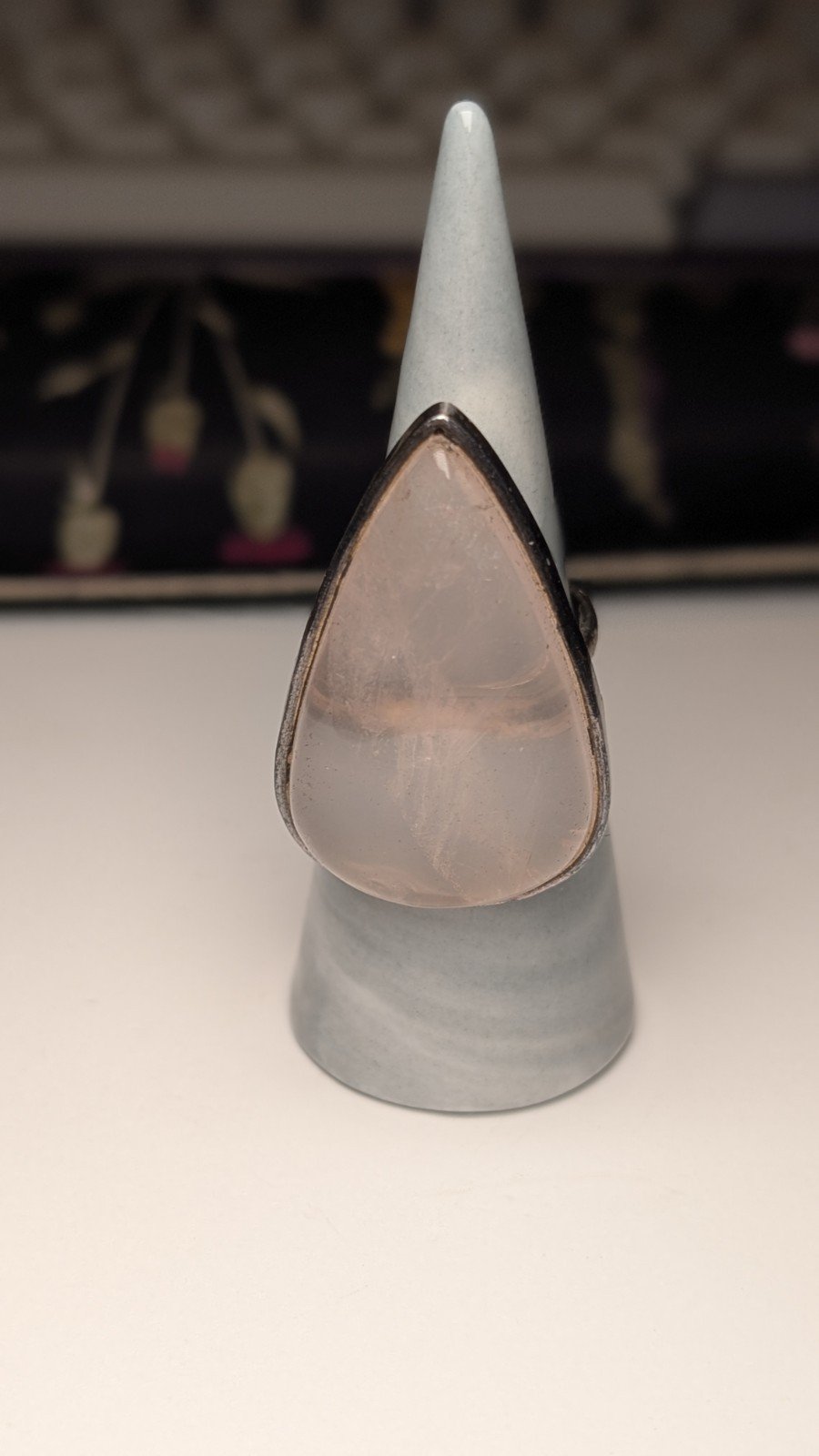 Vintage Sterling Silver Rose Quartz Large Teardrop Ring | Size P 1/2 | 925 - Image 6