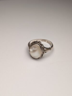 Vintage Sterling Silver White Opal 1978 Ring | Size M 1/2 | 925 Silver