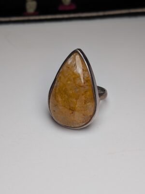 Vintage Sterling Silver Natural Yellow Jasper Ring | Size P | 925 Silver