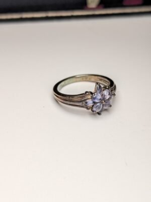 Vintage Sterling Silver Iolite Gemstone Flower Ring | Size R 1/2 | 925 Silver