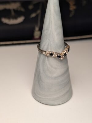 Vintage Sterling Silver Sapphire Wishbone Chevron Ring | Size O 1/2 | 925 Silver