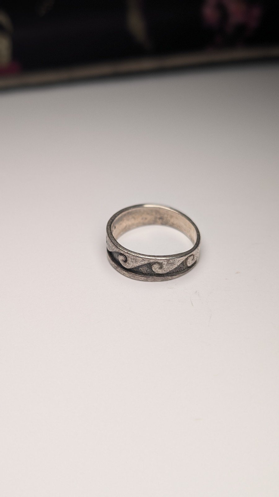 Vintage Sterling Silver Ocean Waves Band Ring | Size M 1/2 | 925 Silver