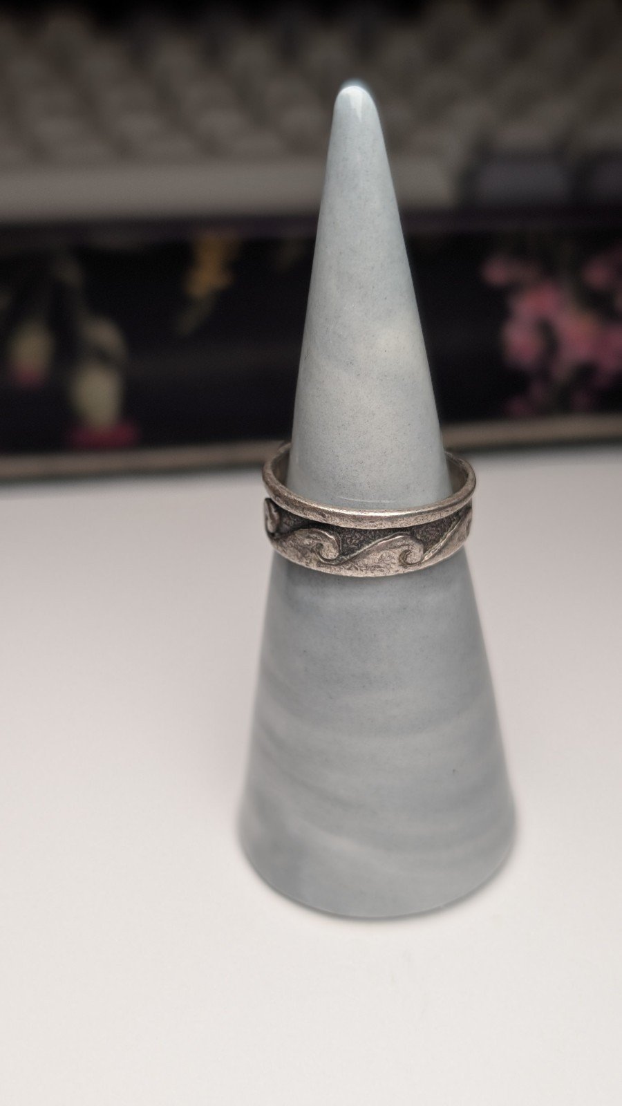 Vintage Sterling Silver Ocean Waves Band Ring | Size M 1/2 | 925 Silver - Image 4