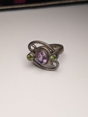Vintage Sterling Silver Amethyst & Peridot Gemstone Ring | Size L 1/2 | 925