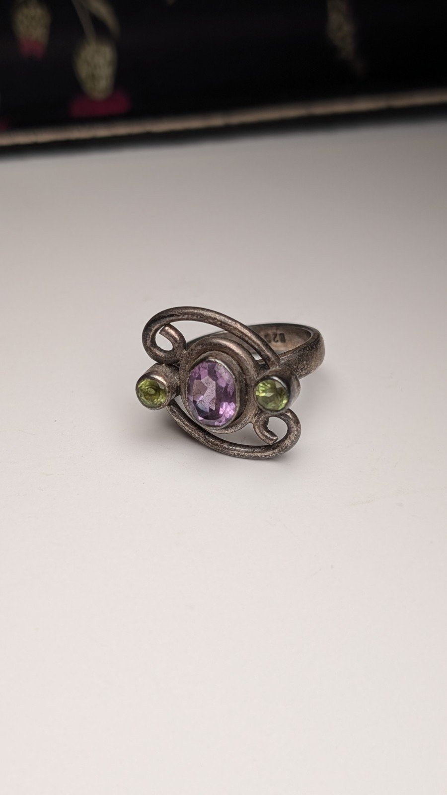 Vintage Sterling Silver Amethyst & Peridot Gemstone Ring | Size L 1/2 | 925