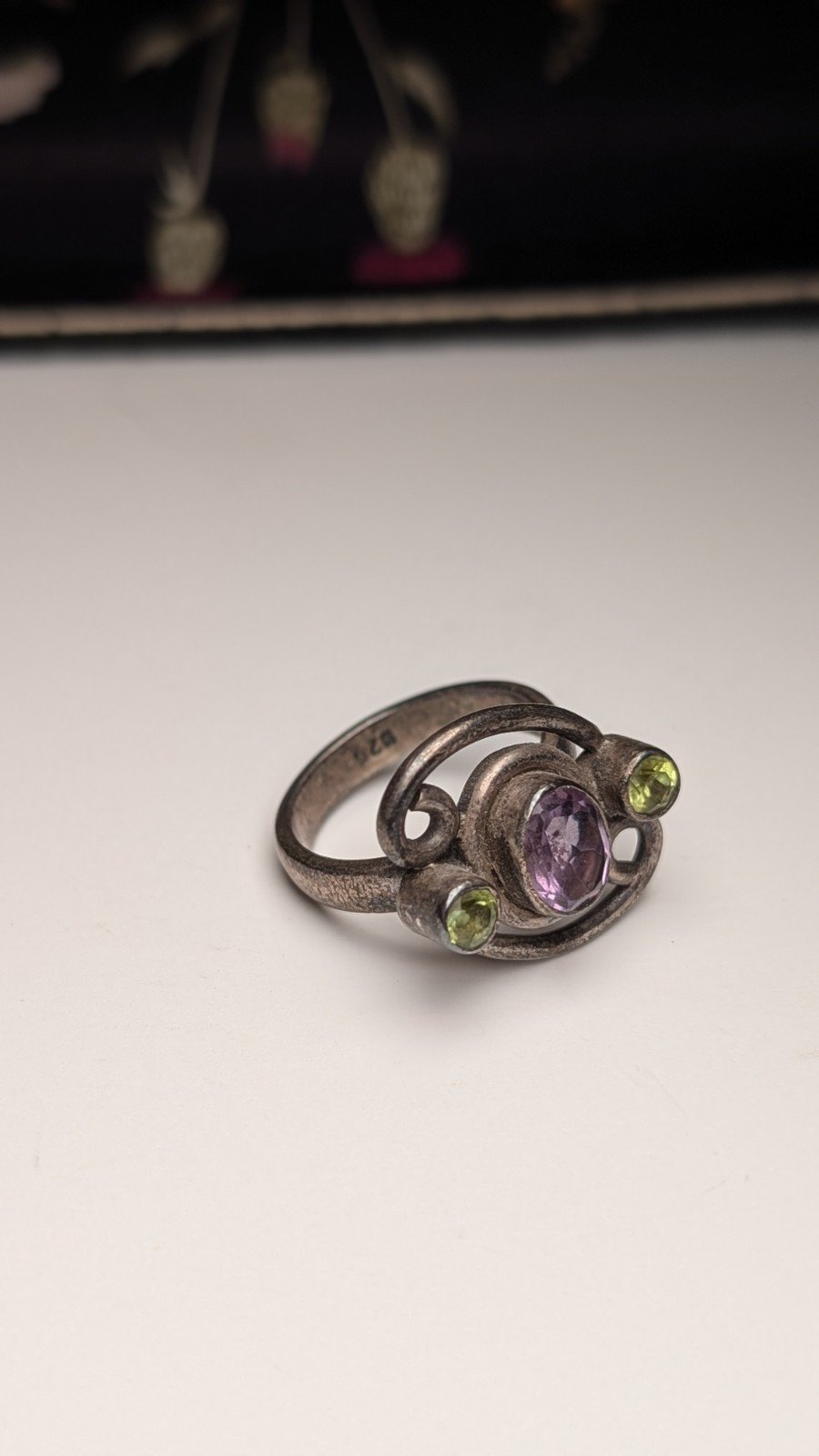 Vintage Sterling Silver Amethyst & Peridot Gemstone Ring | Size L 1/2 | 925 - Image 2