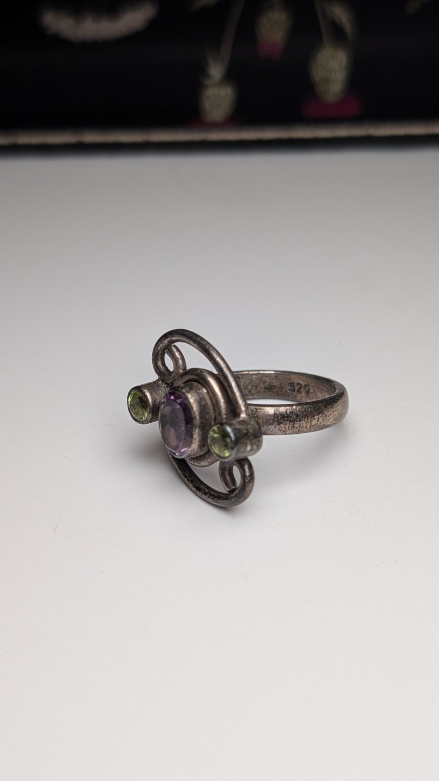 Vintage Sterling Silver Amethyst & Peridot Gemstone Ring | Size L 1/2 | 925 - Image 4