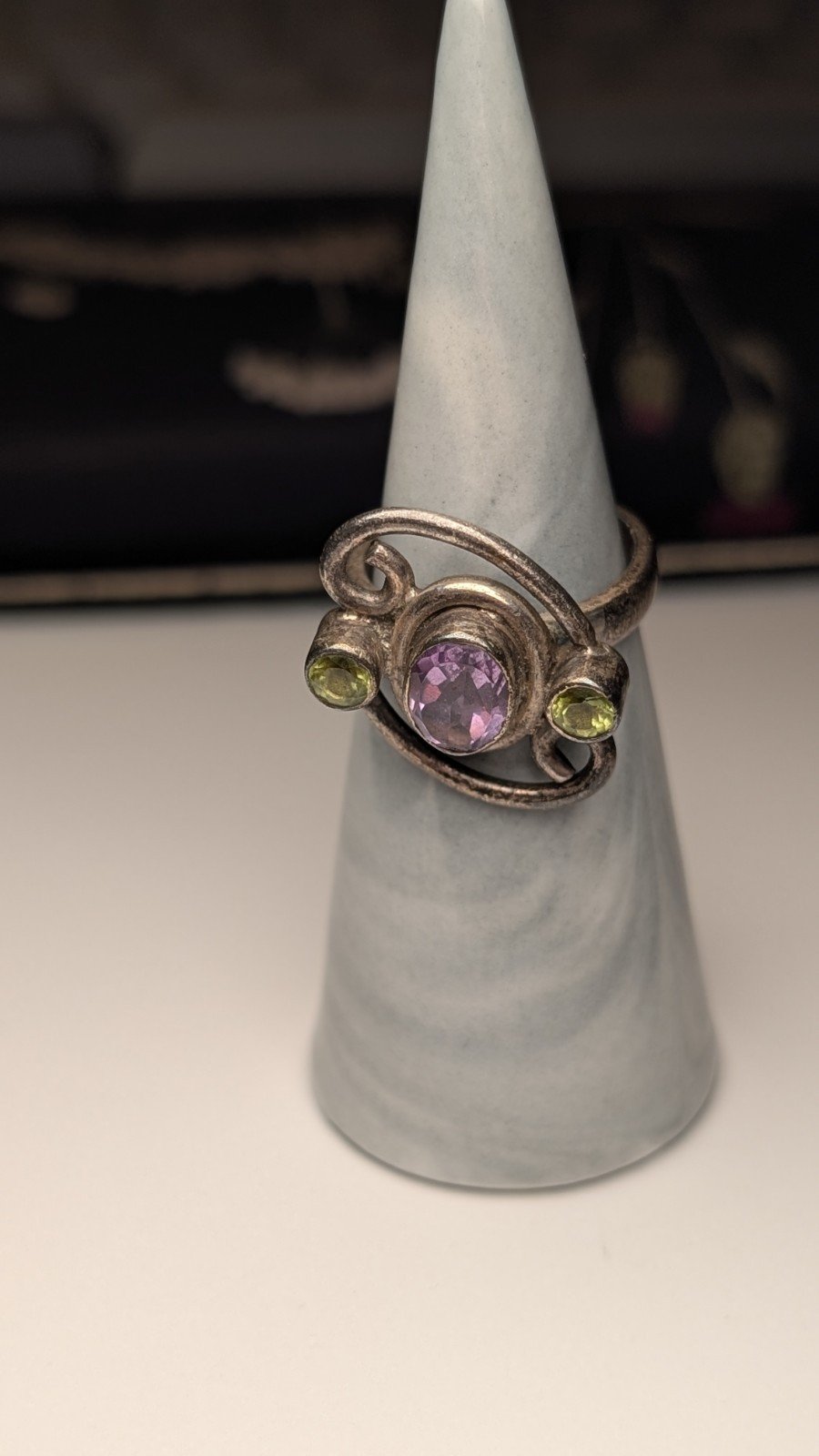 Vintage Sterling Silver Amethyst & Peridot Gemstone Ring | Size L 1/2 | 925 - Image 6