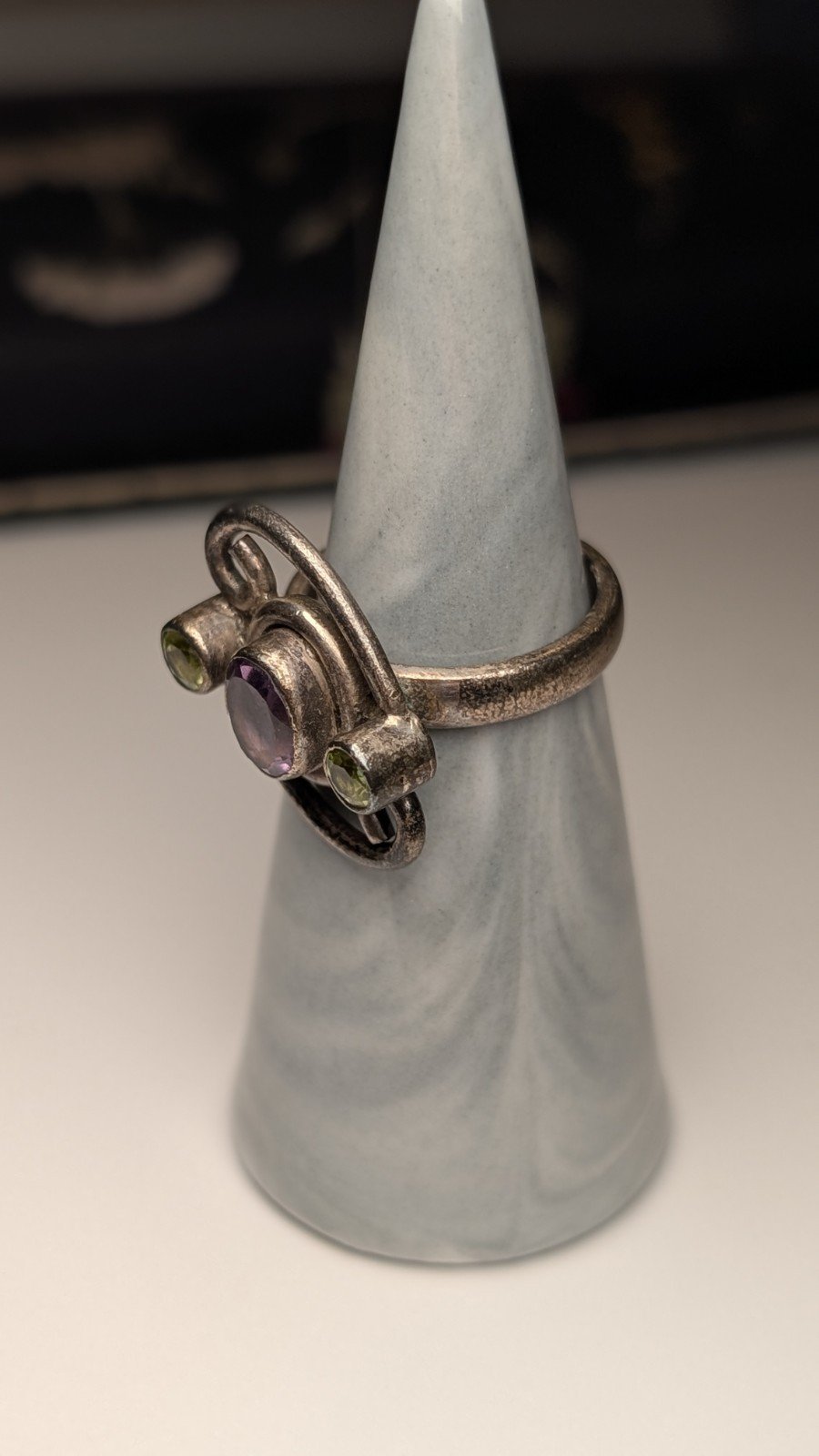 Vintage Sterling Silver Amethyst & Peridot Gemstone Ring | Size L 1/2 | 925 - Image 9