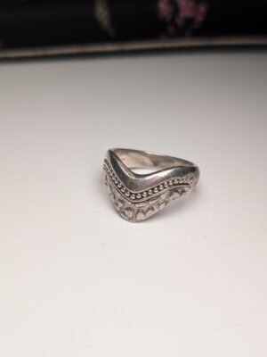 Vintage Sterling Silver 2010 Indian Wishbone Ring | Size V | 925 Silver | 8.8g