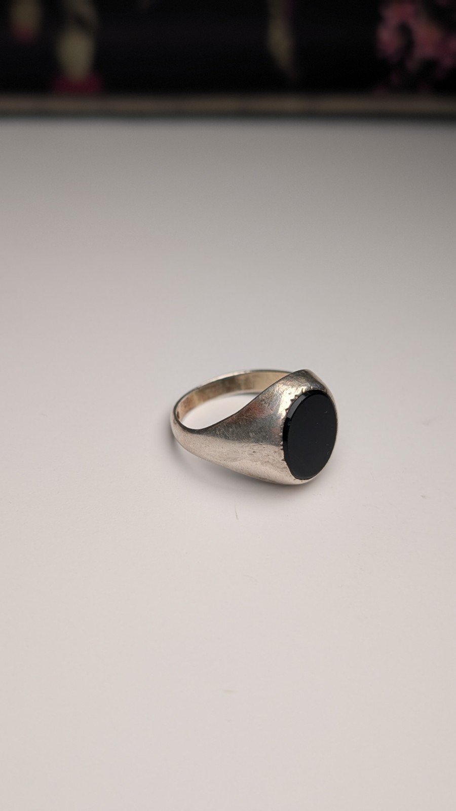 Vintage Sterling Silver Men's Flat Black Onyx Signet Ring | Size O 1/2 | 925