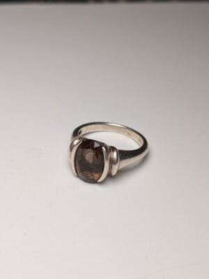 Vintage Sterling Silver Smokey Quartz Gemstone Ring | Size O | 925 Silver