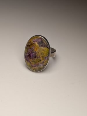 Vintage Sterling Silver Oval Atlantisite Gemstone Ring | Size P | 925 Silver