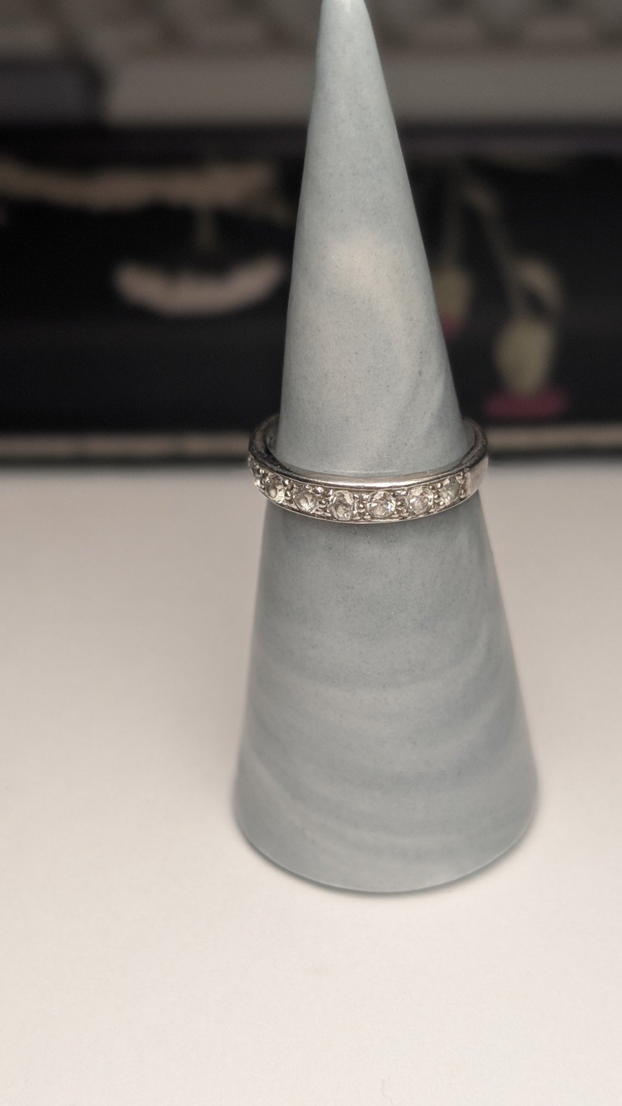 Vintage Sterling Silver Clear CZ Row Band Ring | Size N 1/2 | 925 Silver